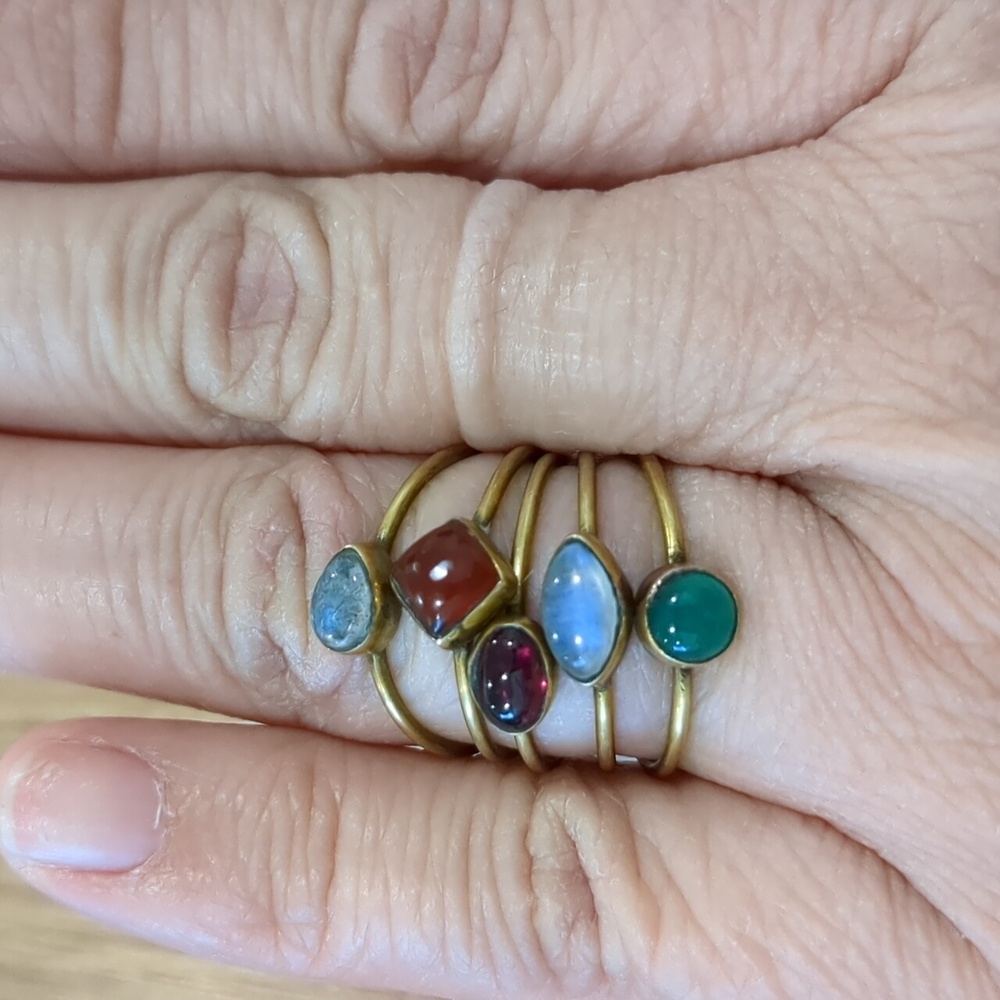 Multi-Stone Brass Ring Set